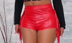 Leather fringe shorts